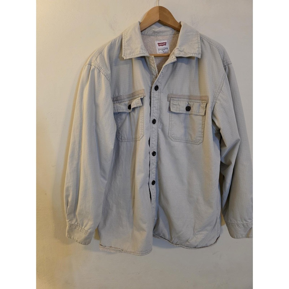 Levis Mens Khaki Ripstop Sherpa Lined Shirt Jacket Large 3LMLW108